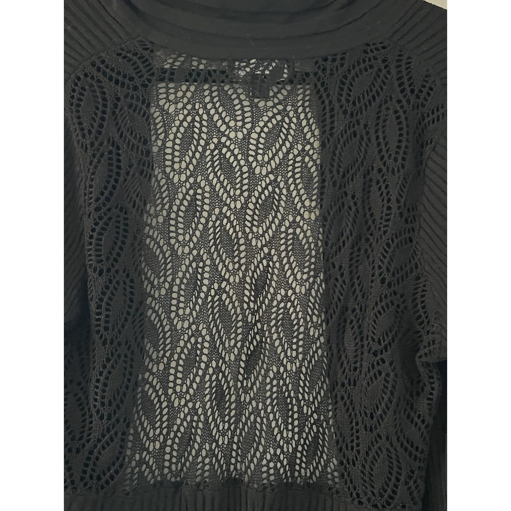 Dennis Basso XL Black Open Cardigan Lace Back Pleated Lightweight Whimsy Goth - Picture 5 of 5